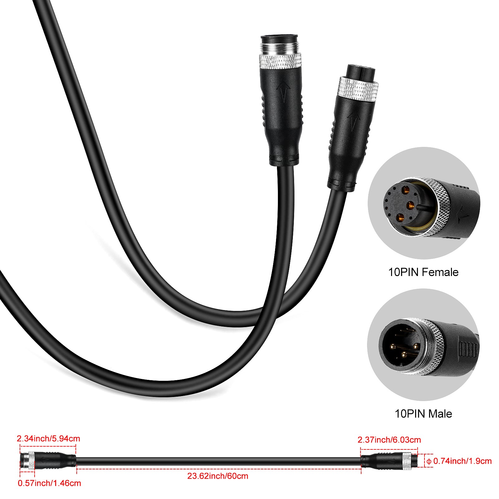 10PIN Hub Motor Extension Cable - L1019 M10 G10 Waterproof Locking Connector