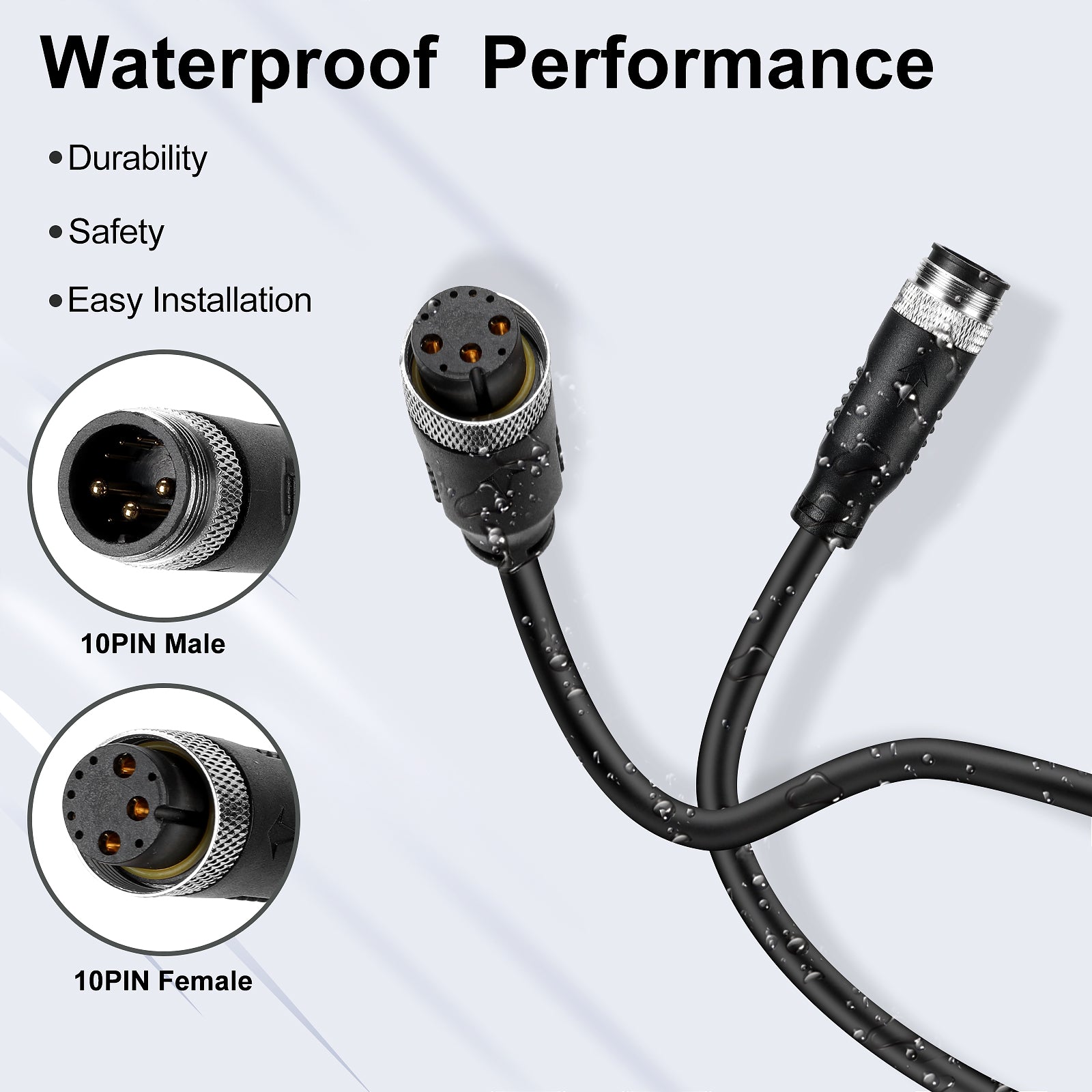 10PIN Female to Male Hub Motor Extension Cable - Waterproof, Durability, Safety, Easy Installation