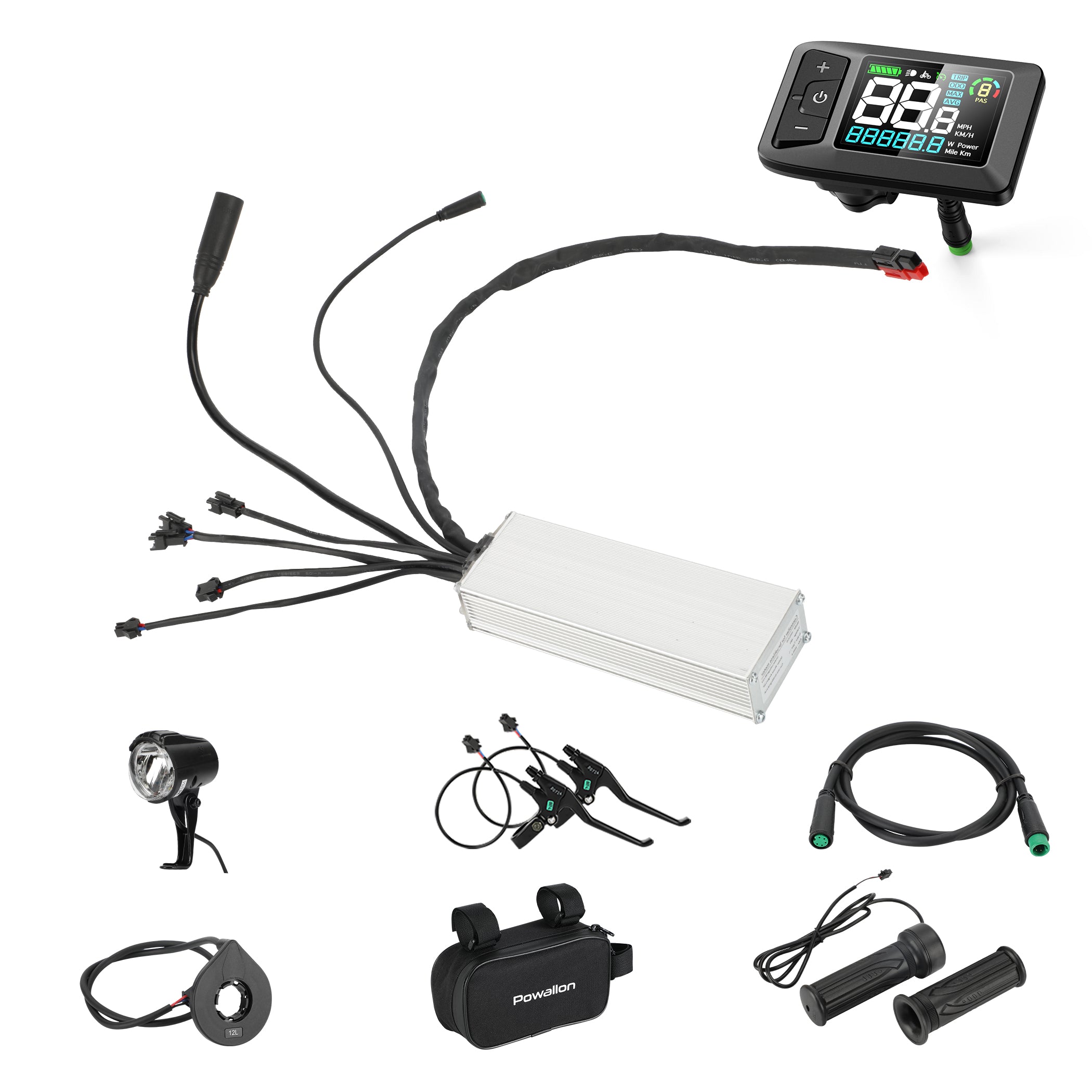 Powallon 48V 750W Controller Kit, 25A Max Current, BLDC Sine Wave Controller Paired with Color Display and Necessary Parts for E-bike Building
