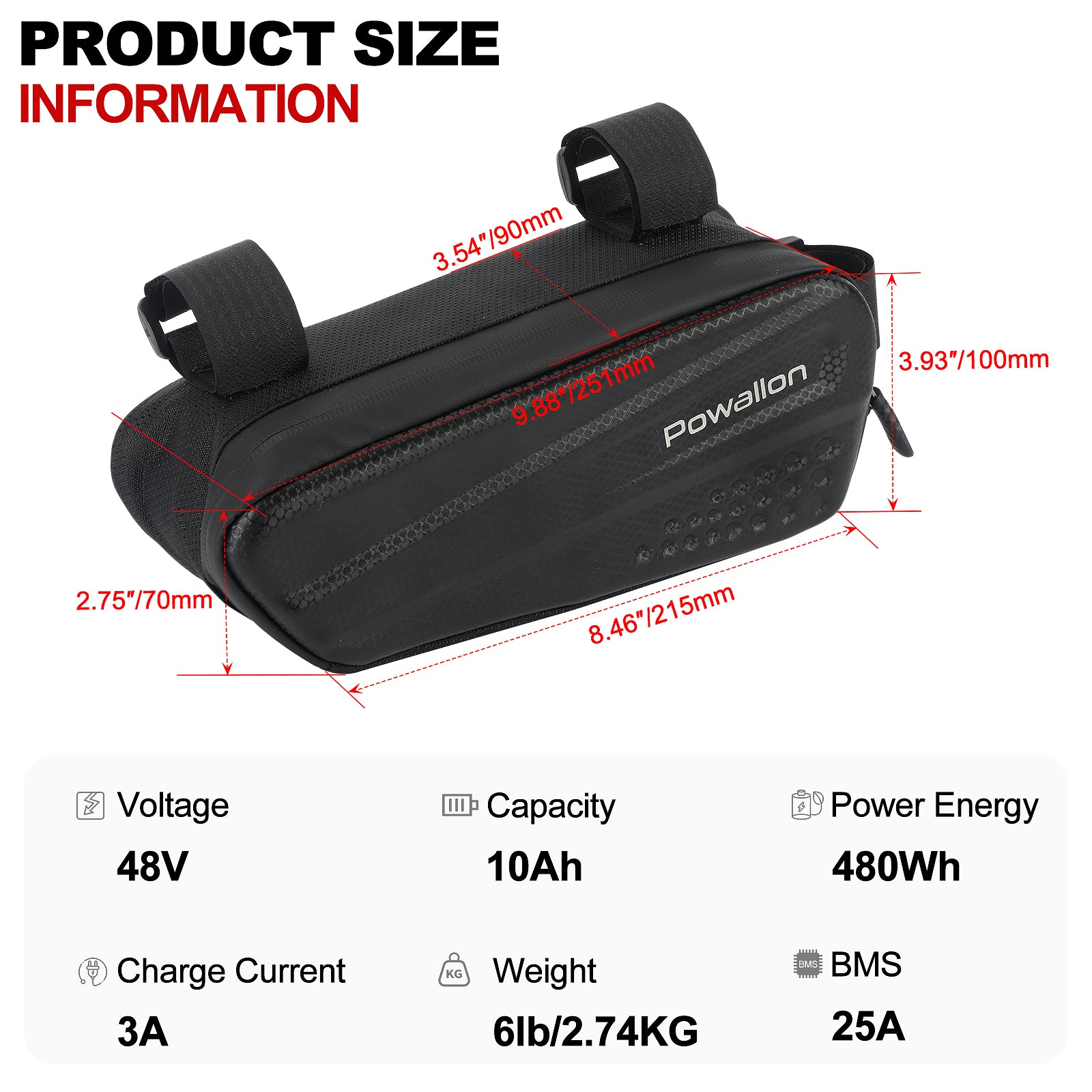 36V 48V EBIKE Battery - 10AH 13AH Triangle Battery with Waterproof Hard Case - Powallon