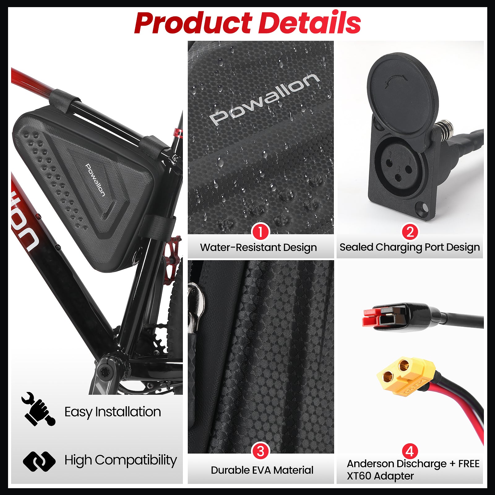 Powallon high capacity triangle battery with a water-resistant design and sealed charging port.