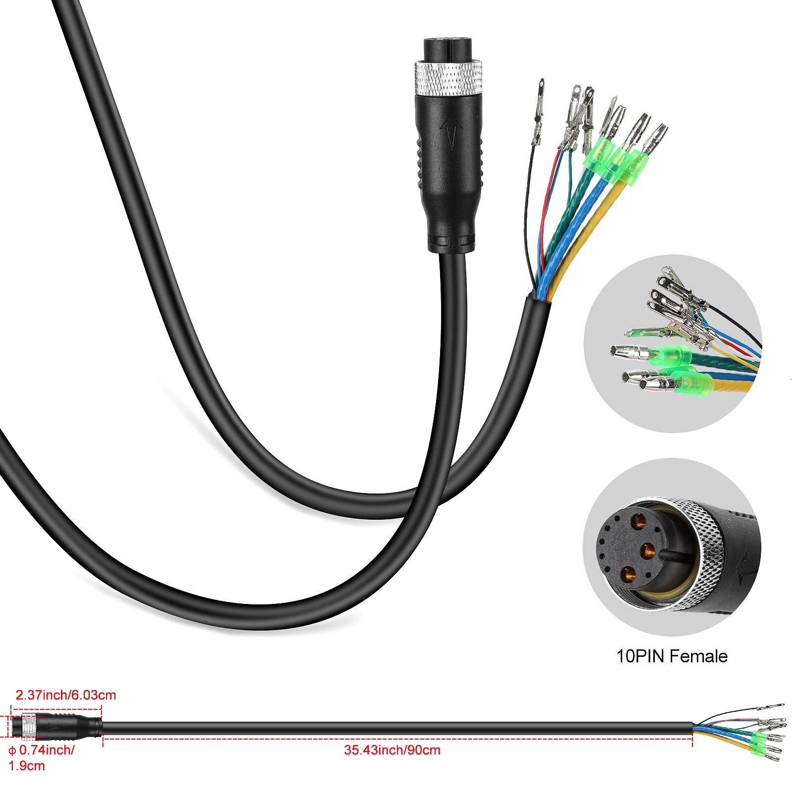 10PIN Hub Motor Extension Cable - L1019 M10 G10 Waterproof Locking Connector
