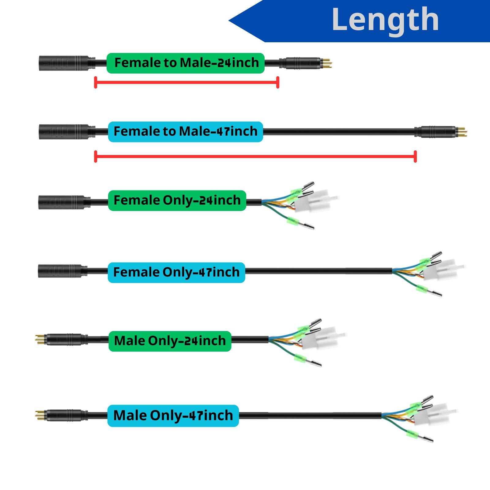 9-Pin Hub Motor Extension Cable Female to Male Multiple Length