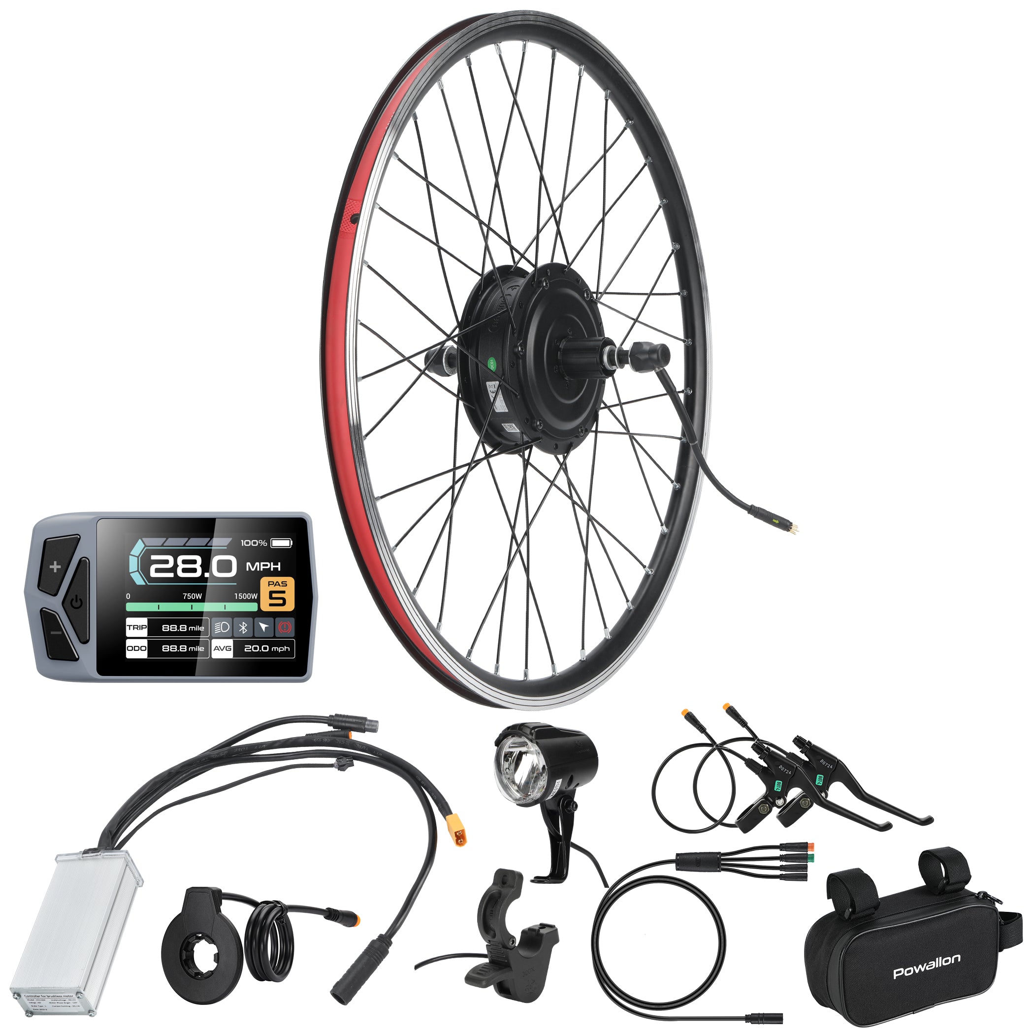 BAFANG 48V 500W rear wheel electric bike conversion kit with cassette freewheel hub motor, controller, display, and complete accessories.