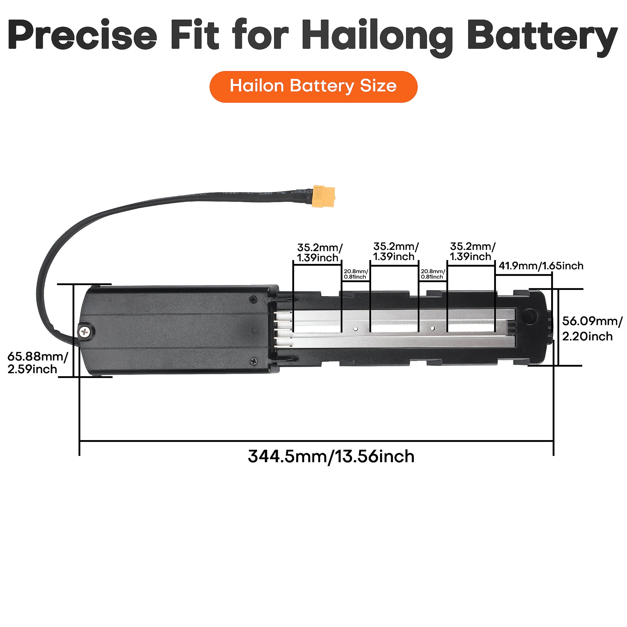 Detailed Dimensions of 5-Pin Bladed Hailong Battery Holder with 3-Hole Rail