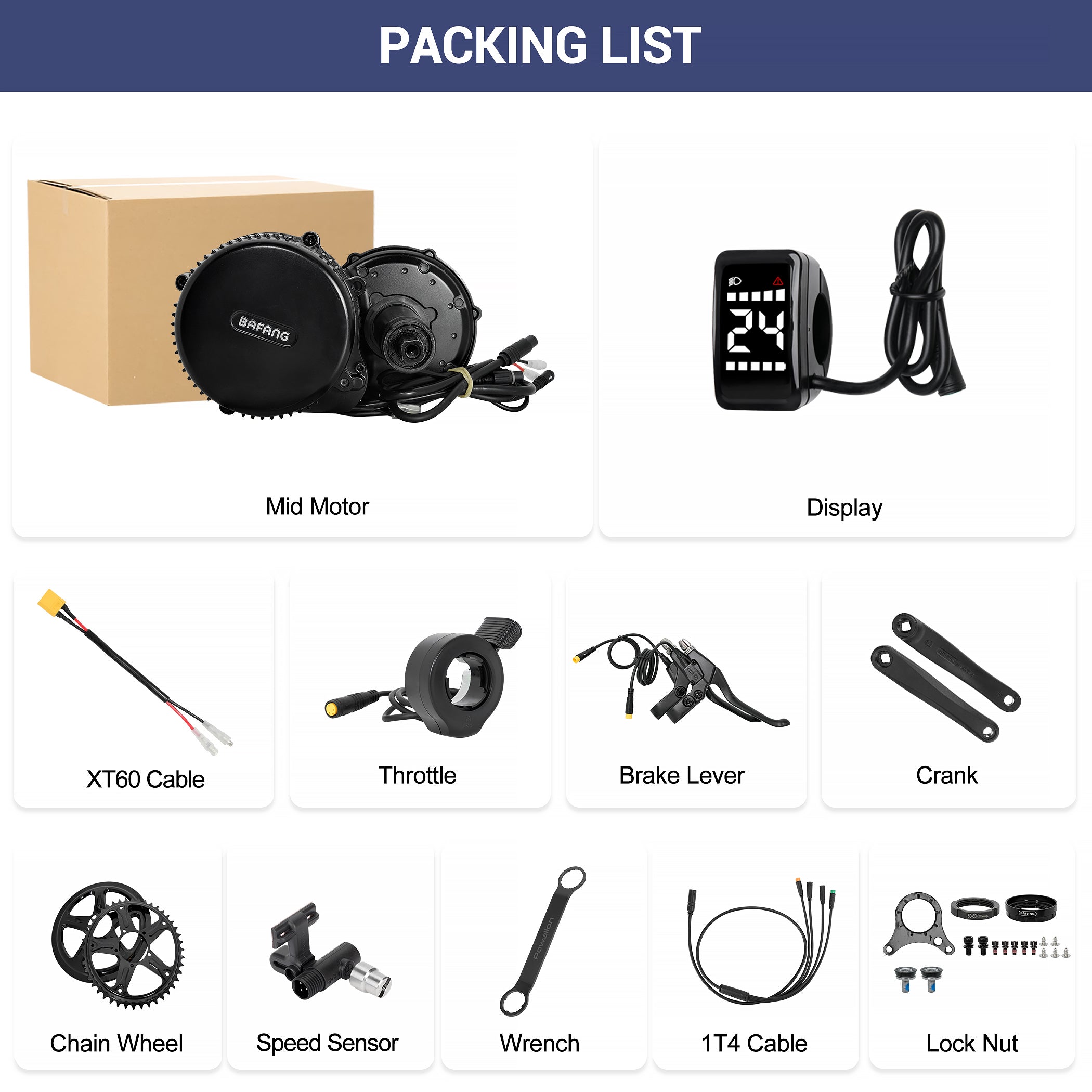 BAFANG 48V 750W Mid Motor Kit | UART Version, BBS02B Mid-drive Bottom Bracket Electric Motor Conversion Kit, 44T Chainring, DZ40 Mini Display