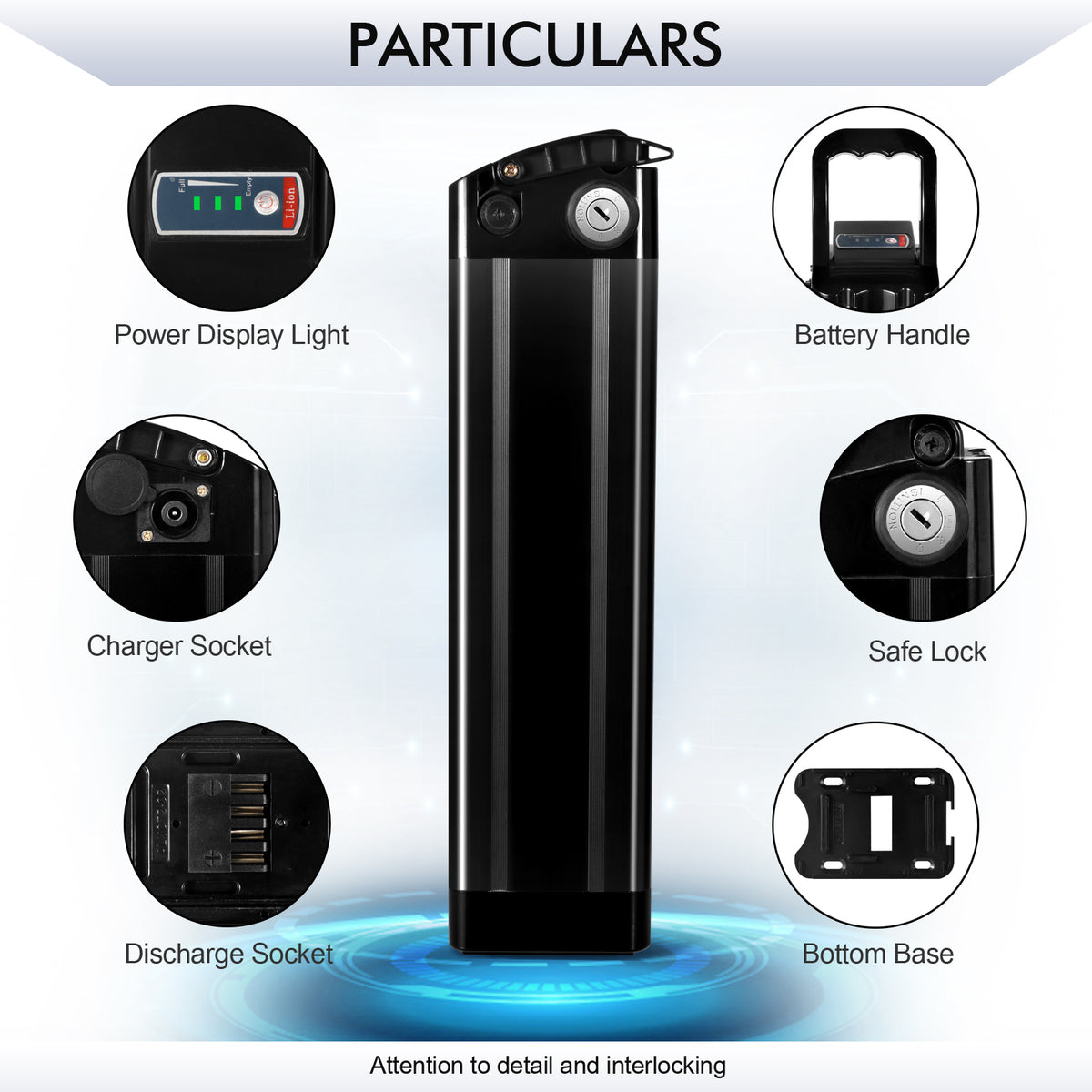 48V 19.2Ah Silver Fish Ebike Battery, BMS 30A, 4-Blade Bottom Discharge Socket, XT60 Power Plug
