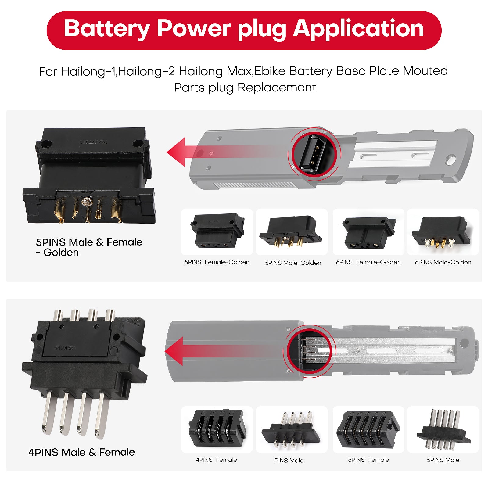 Hailong Ebike Battery Discharge Connector,4/5/6 Pins Interface Battery Discharge Connector for Hailong Batterys PlugLi
