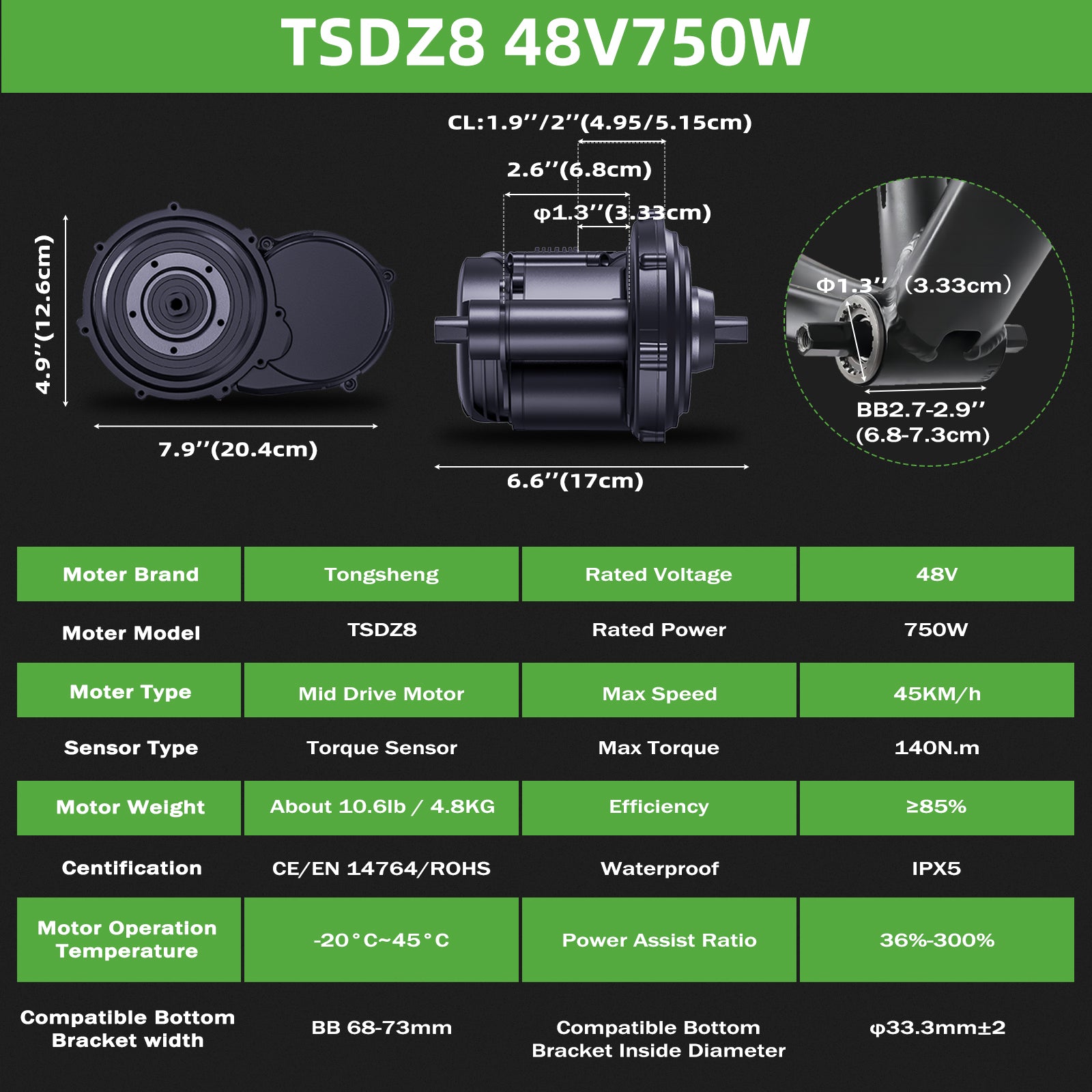 TONGSHENG TSDZ8 750W Mid-Drive Ebike Conversion Kit - Powallon