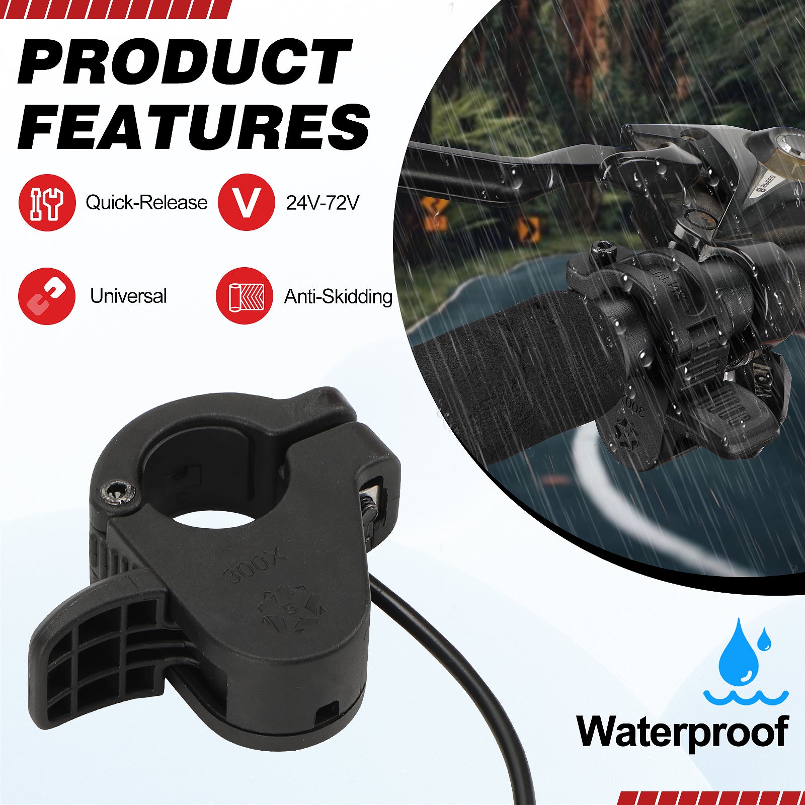 Electric Bike Thumb Throttle 300X for E-Bikes/E-Scooters/E-Mopeds - Powallon