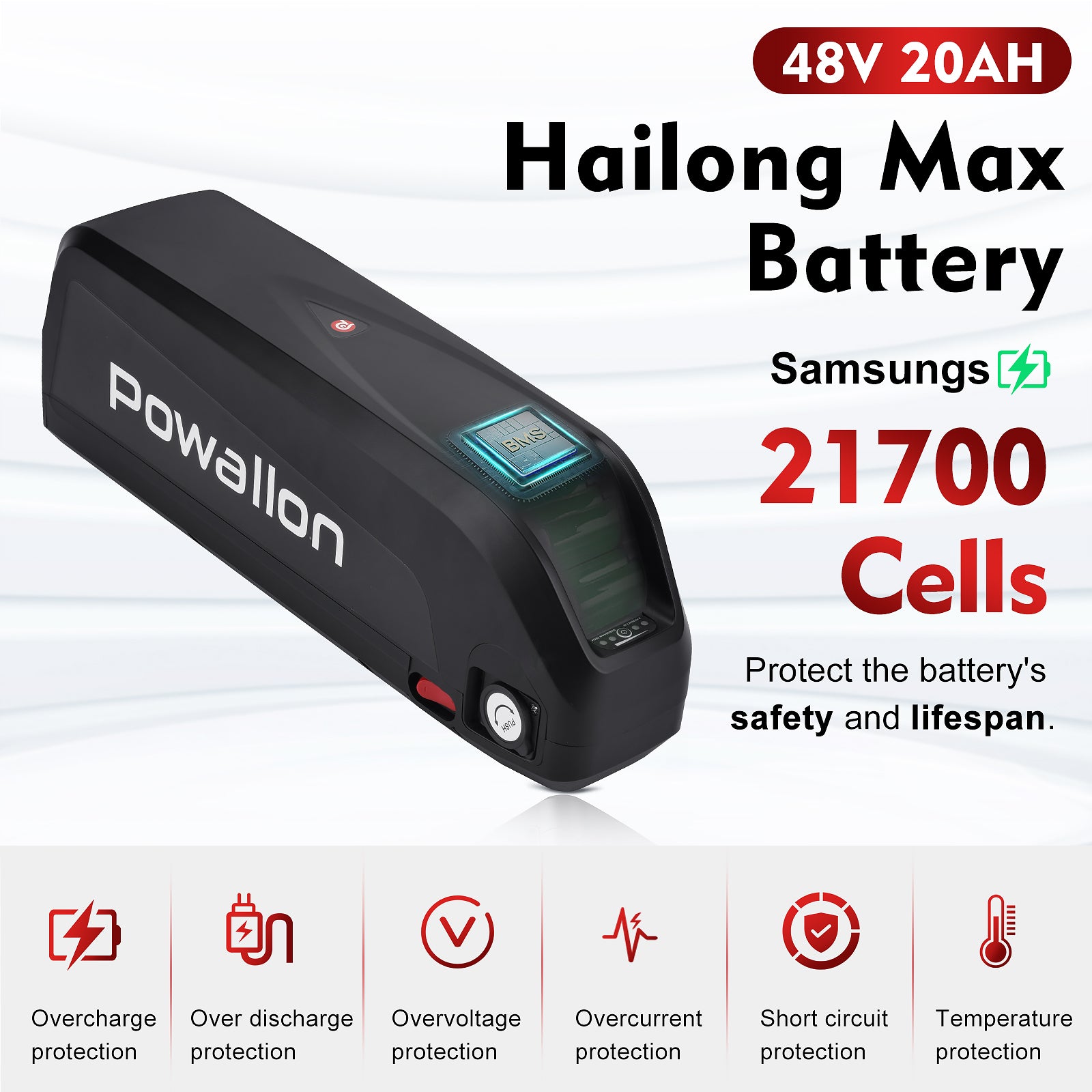 48V 20AH EBIKE Battery with 3A Fast Charger, Replacement Battery for Electric Bike - Powallon