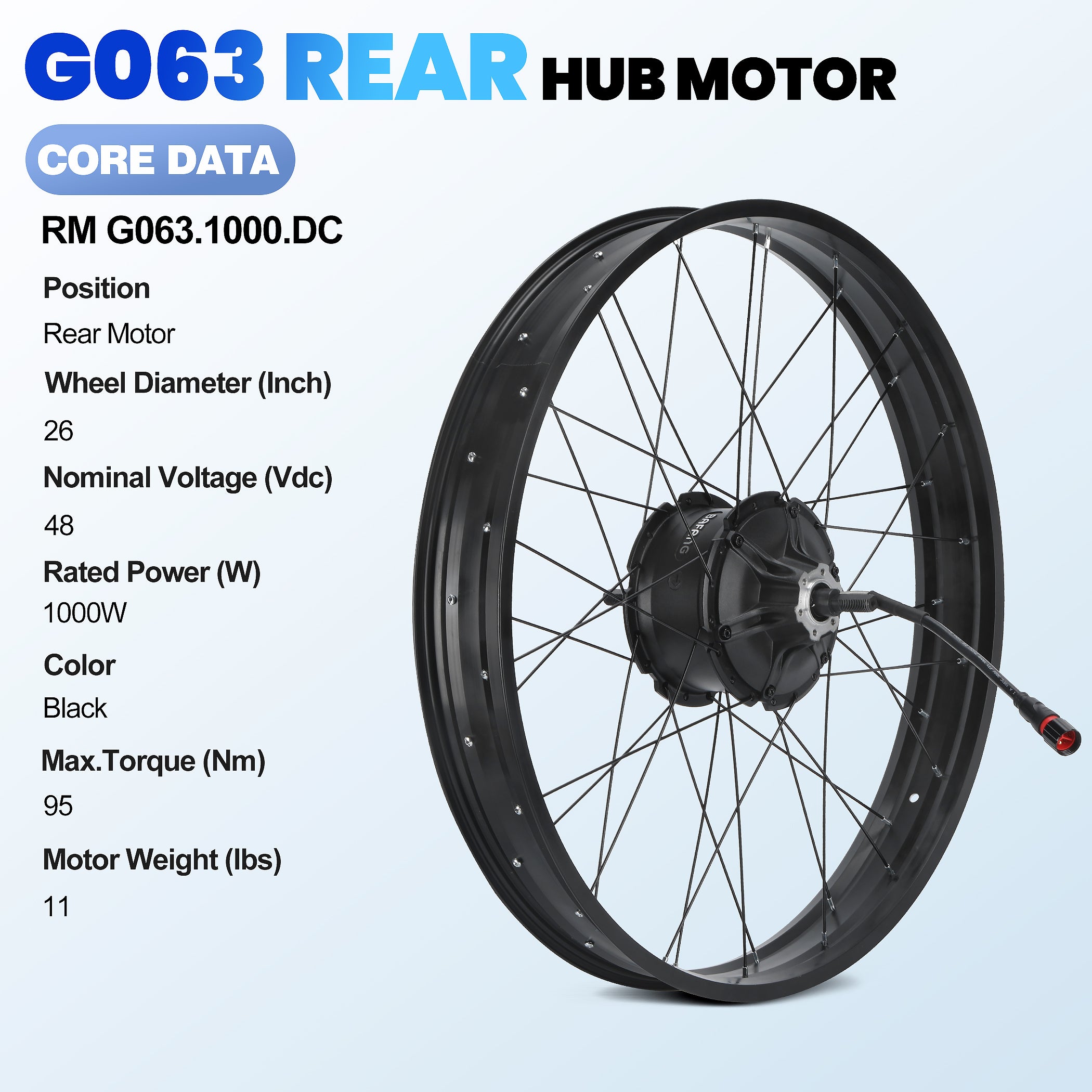 BAFANG G063 REAR HUB MOTOR CORA DATA 26INCH 48V 1000W 95 TORQUE