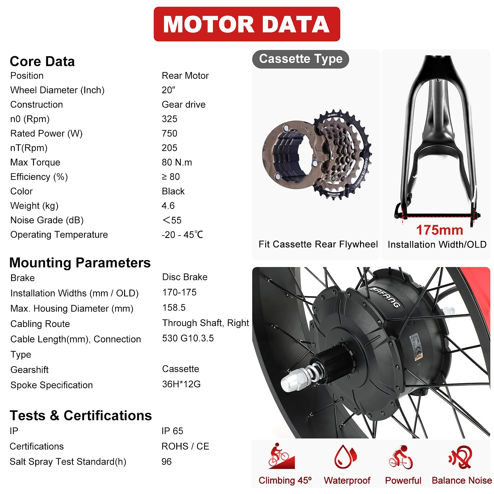 Bafang 750W Fat EBIKE Conversion Kit - Rear Hub Drive Motor for 20" 26“ Fat Snow Bike Sand Bike and E-Moped - Powallon