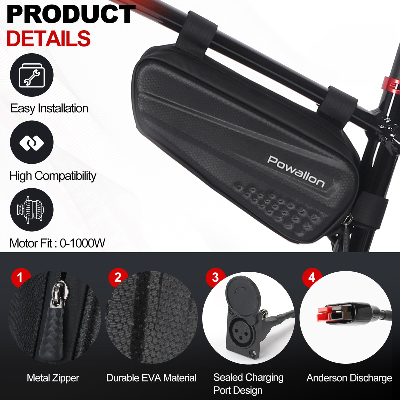 36V 48V EBIKE Battery - 10AH 13AH Triangle Battery with Waterproof Hard Case - Powallon