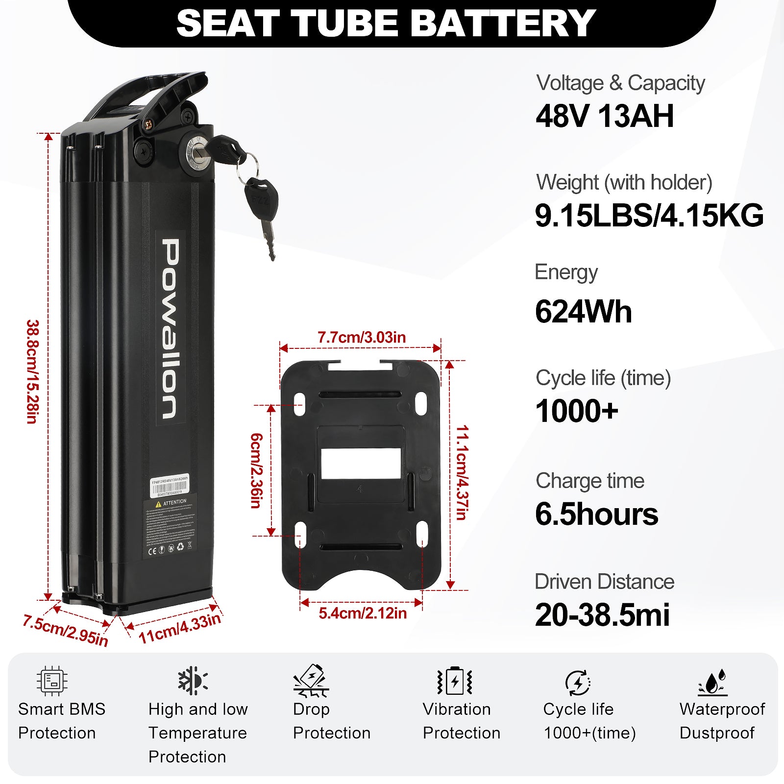 48V Seat Tube Ebike Battery - Silverfish | Multiple Sizes