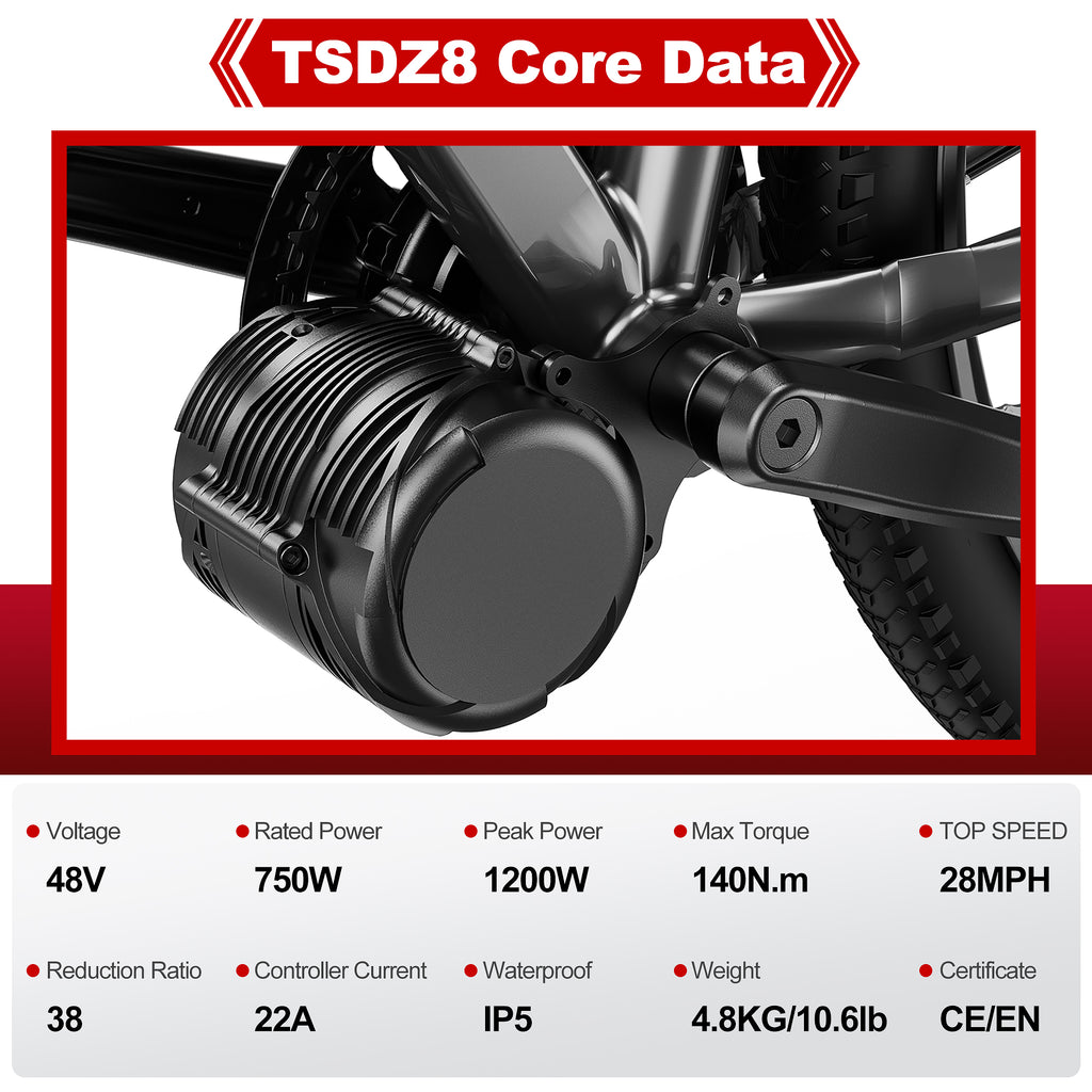 TSDZ8 Mid Drive EBIKE Kit core specifications: 48V, 750W rated power ...