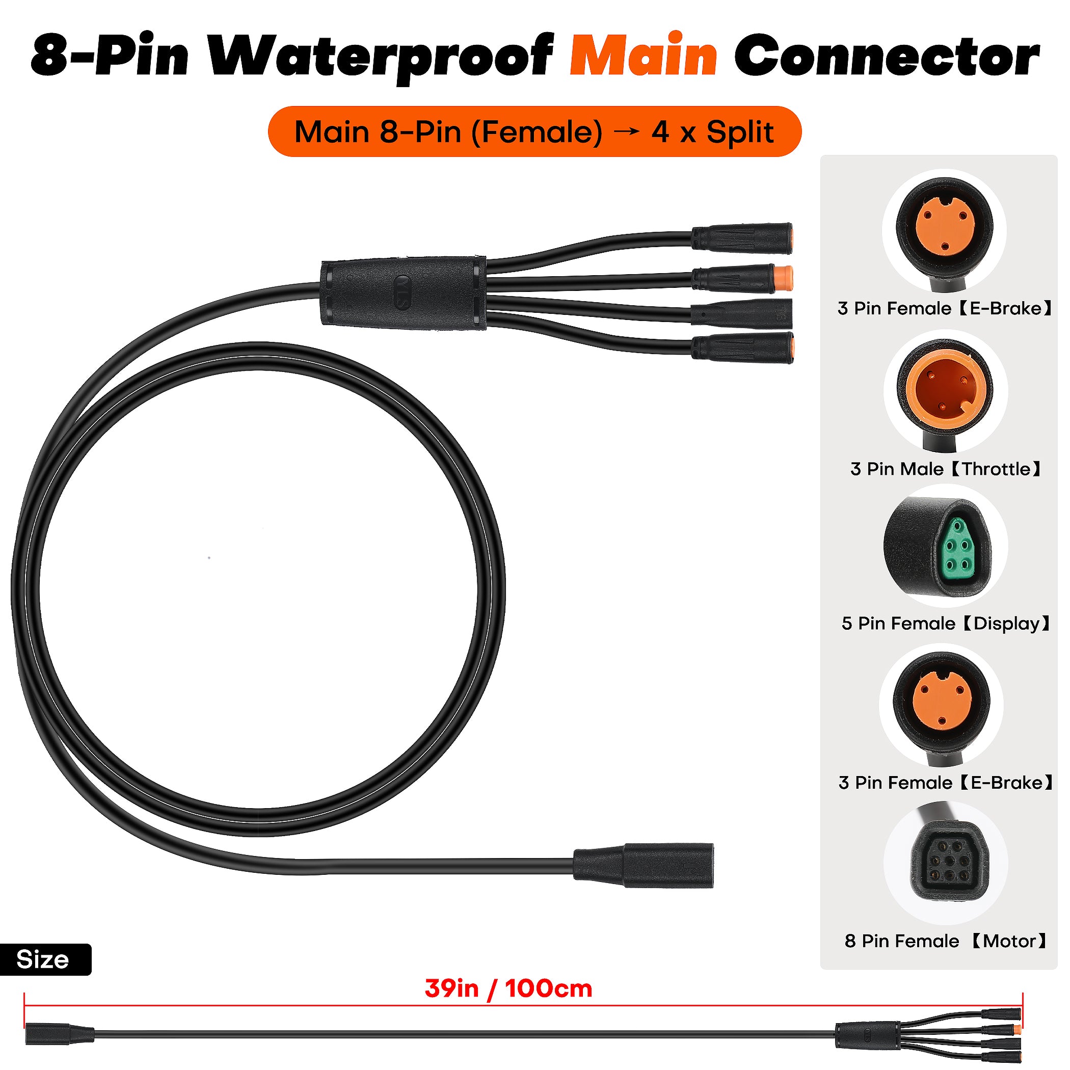 8-Pin Wiring Harness 1T4 Cable for BAFANG Motor(Mid-mount and Hub), Work with BBSHD BBS02 BBS01 G063 G062 G020
