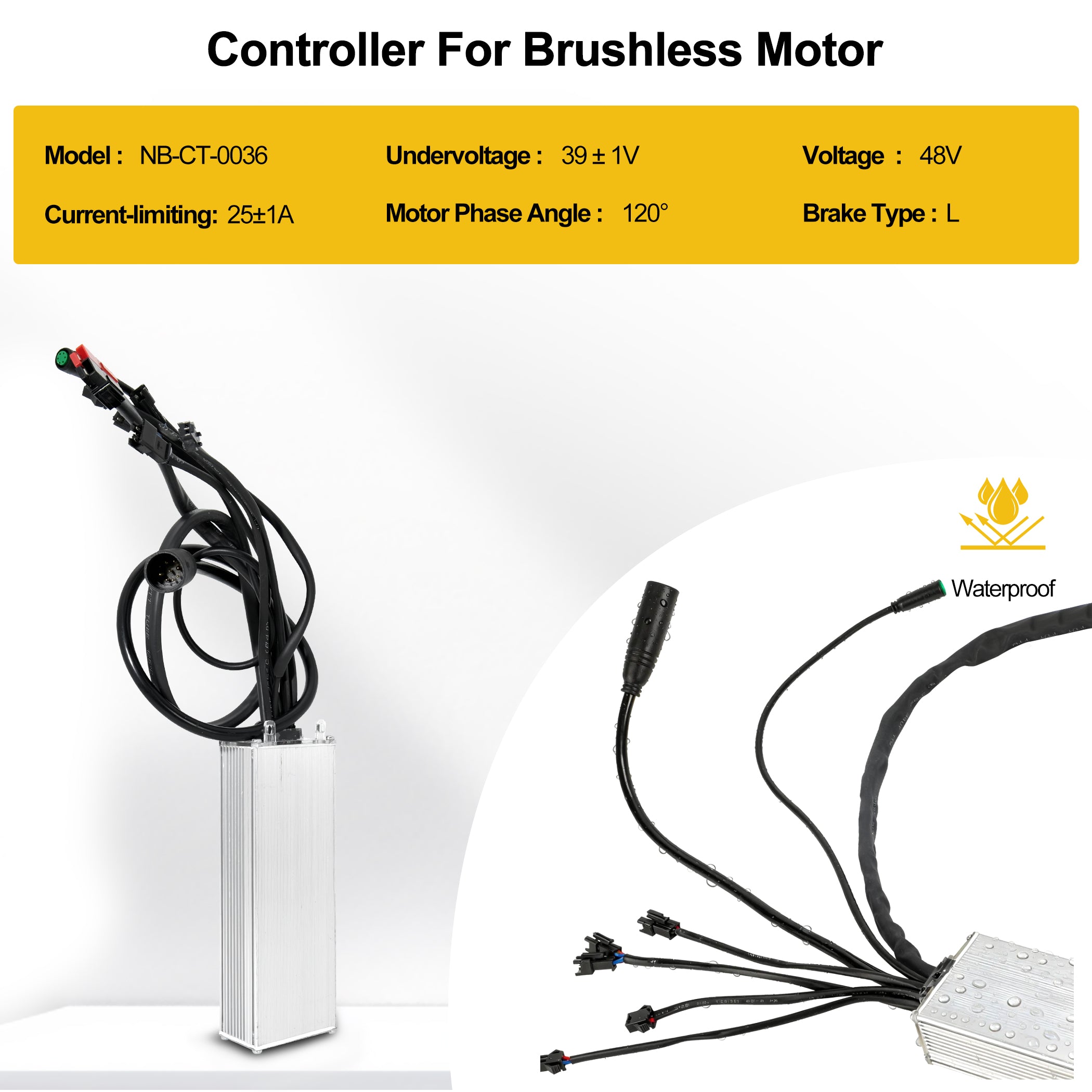 Powallon 48V 750W Controller Kit, 25A Max Current, BLDC Sine Wave Controller Paired with Color Display and Necessary Parts for E-bike Building