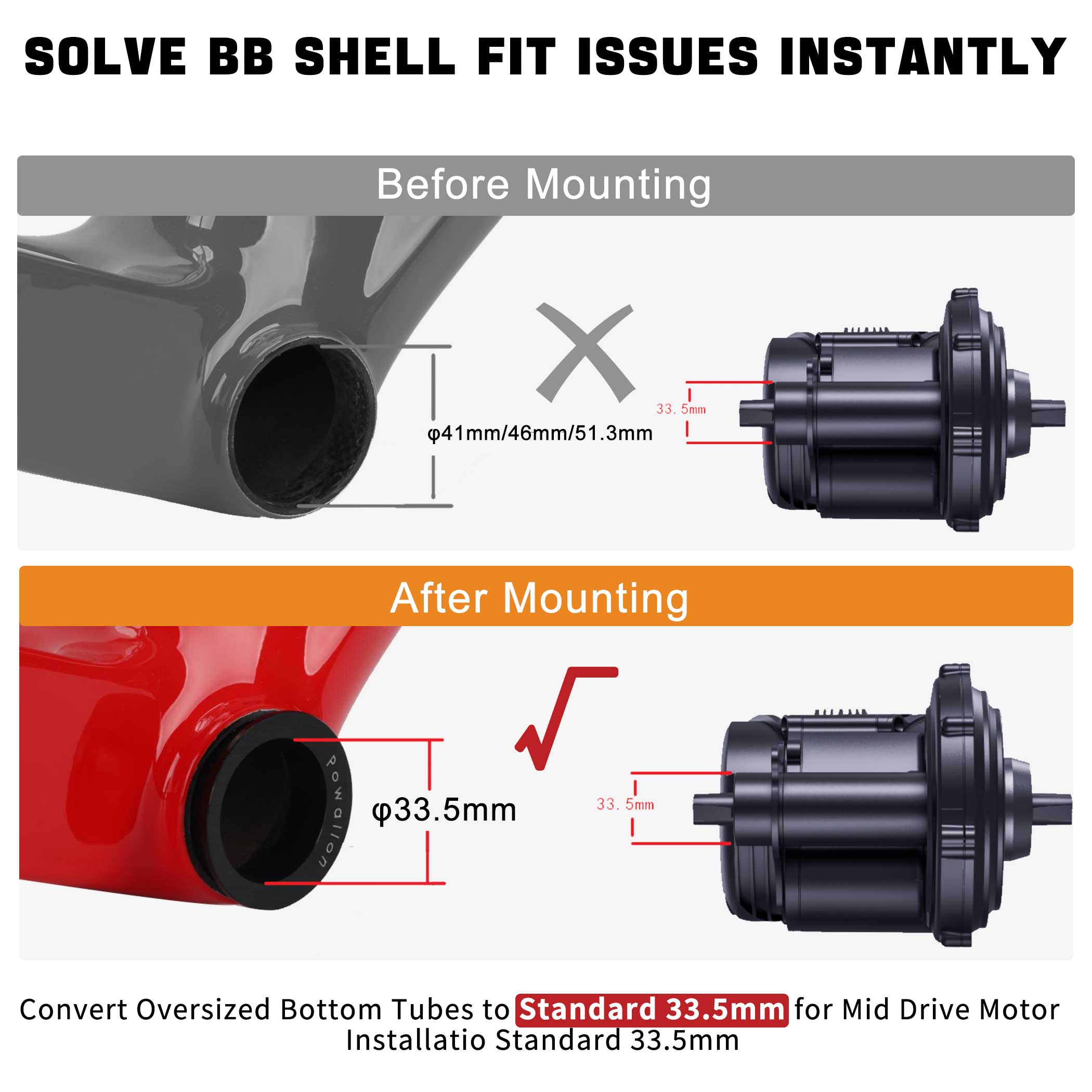 Bottom Bracket Adapter Ring Installed to Convert Oversized BB Shell to 33.5mm