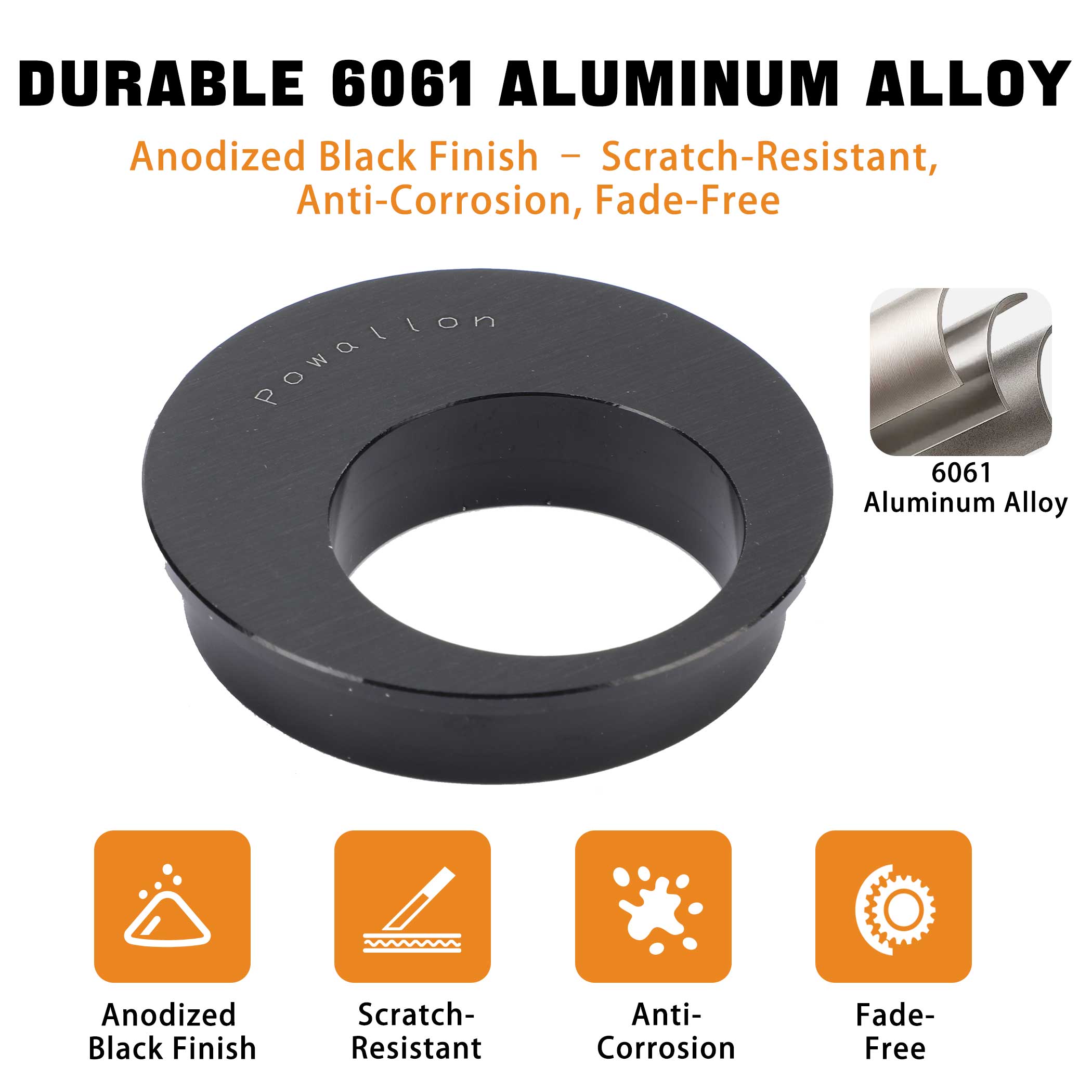 Durable 6061 Aluminum Alloy Anodized Black Finish Scratch and Corrosion Resistant