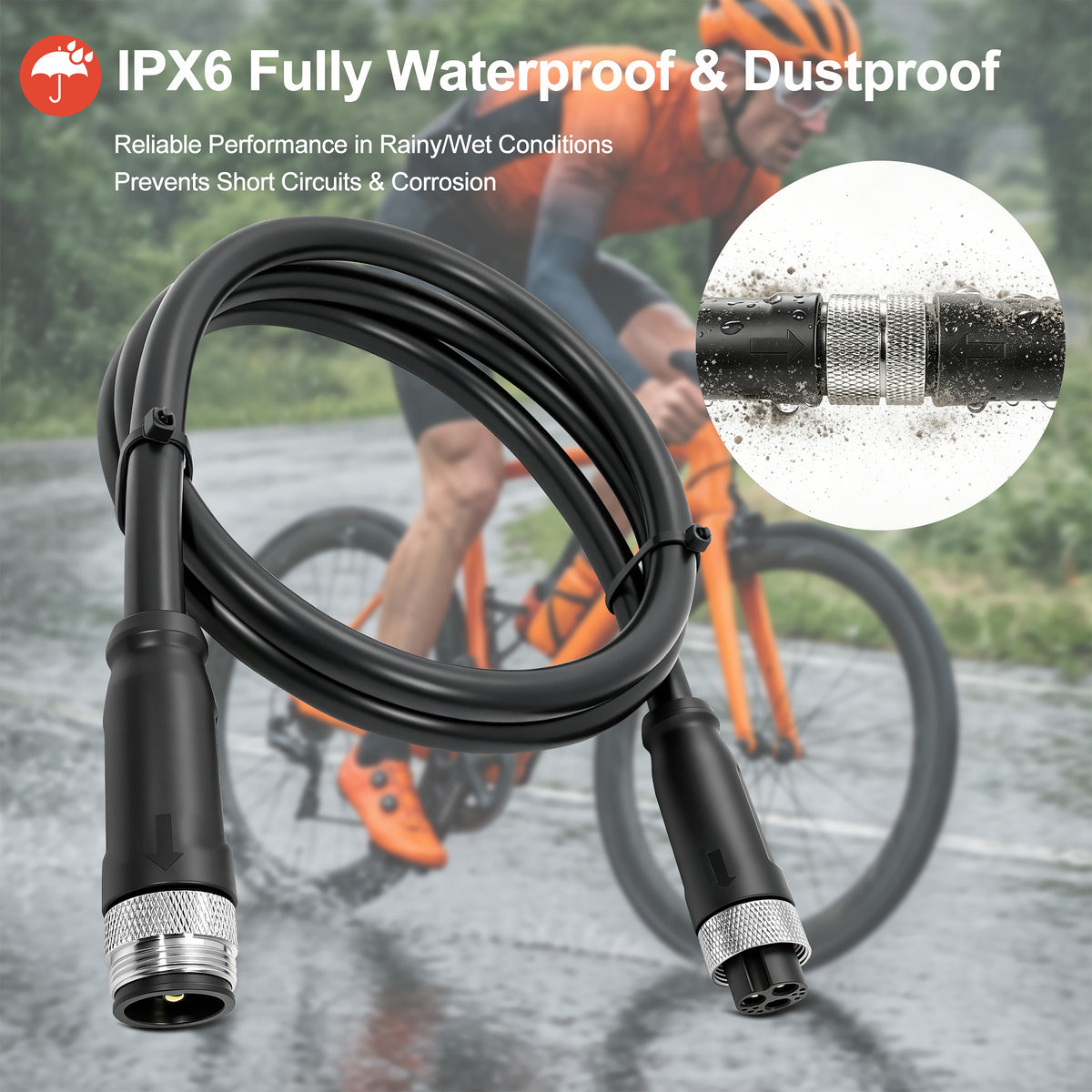 Ebike Hub Motor Cable Extension, L1119 Waterproof Cable for Electric Bicycle Motor