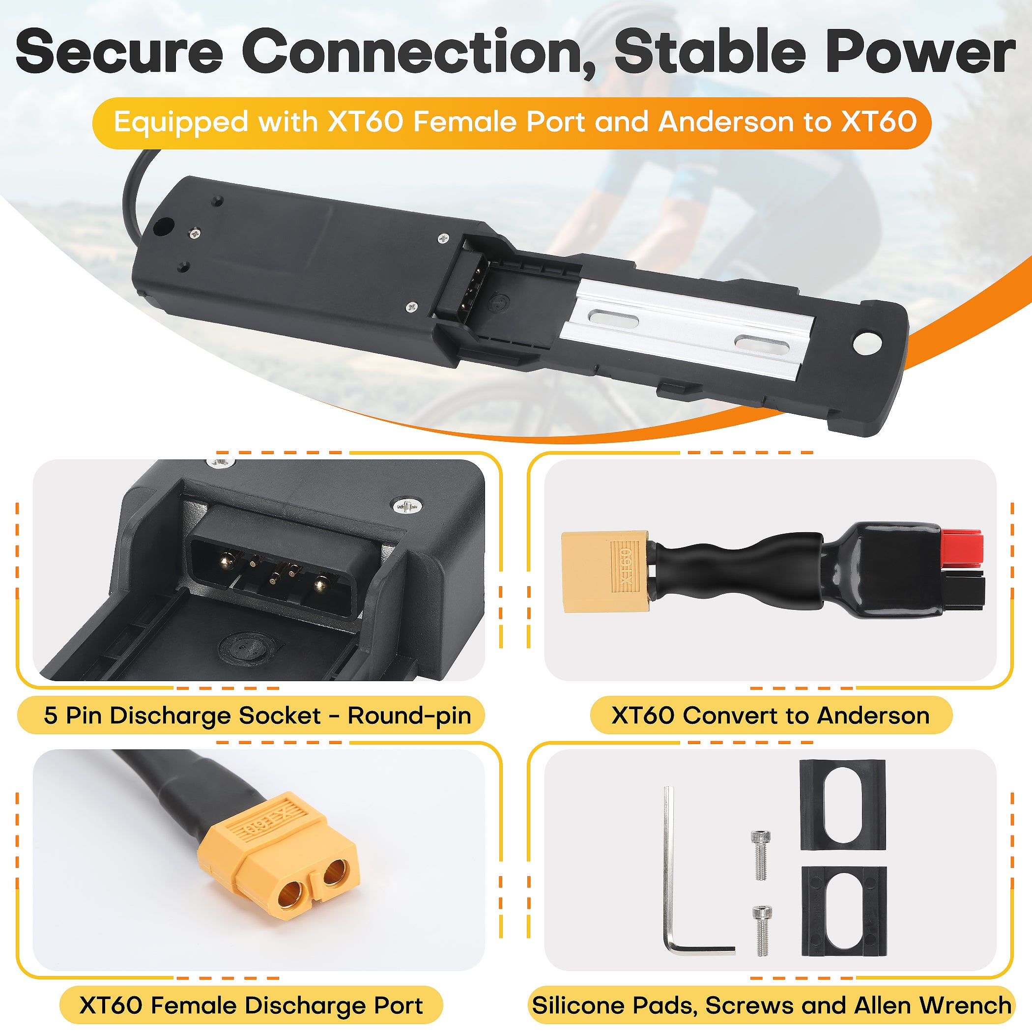 XT60 Port, Anderson Adapter, and 5-Pin Connector Features for Hailong Battery Base
