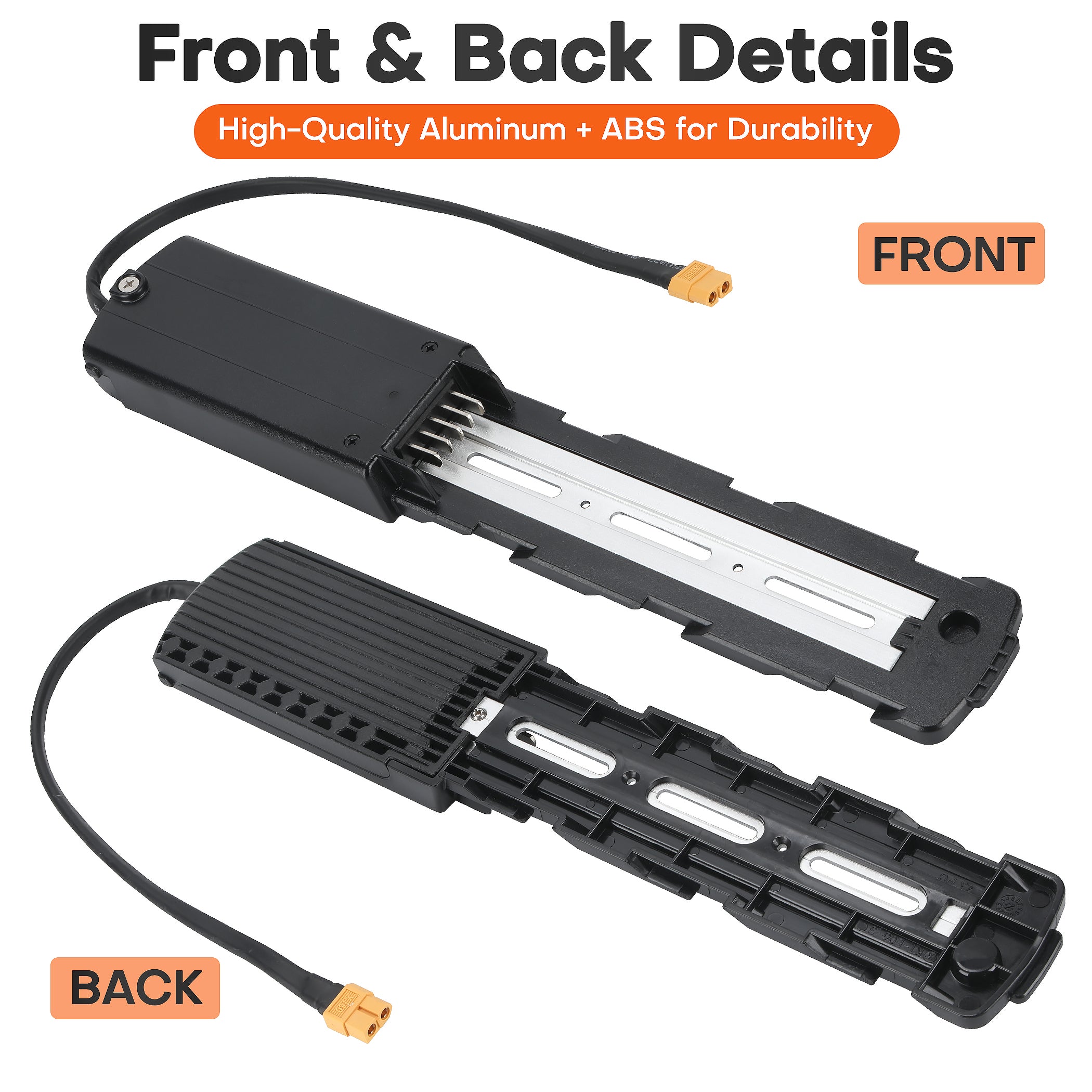Front and Back View of Hailong Battery Base with Aluminum Rail and XT60 Cable