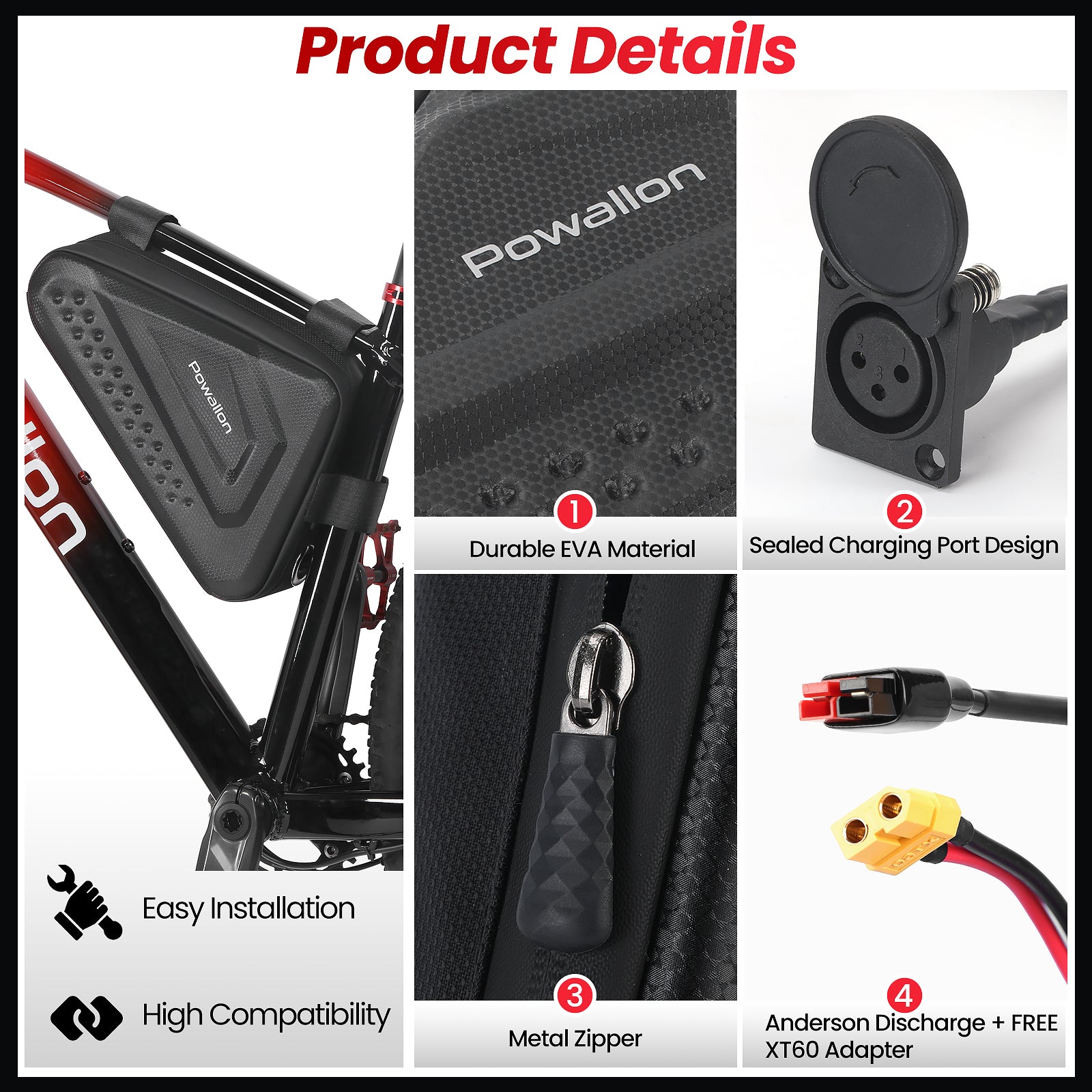 [Grade A] 52V 20Ah 1040WH Electric Bike Triangle Battery - Lightweight, Universal Fit