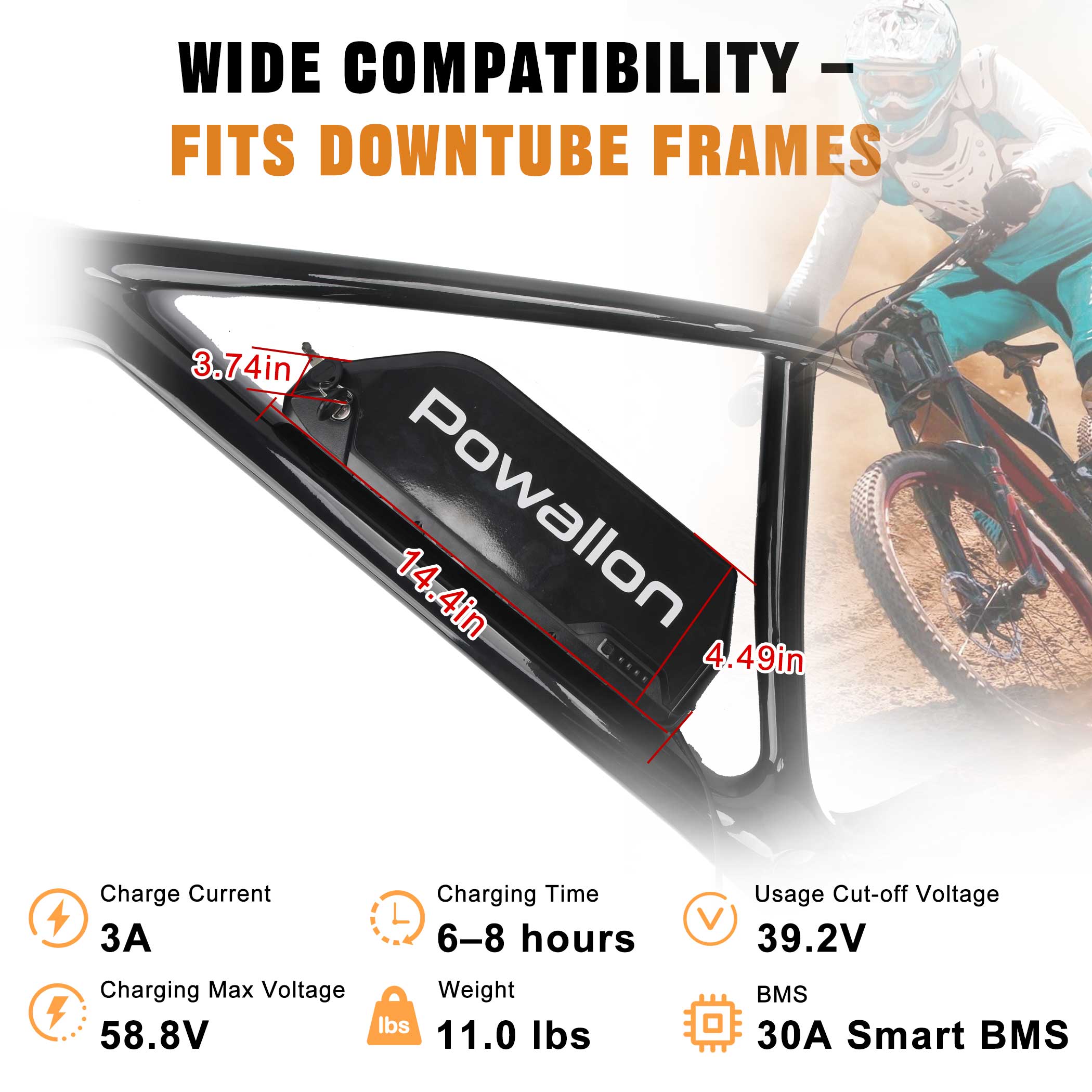 Powallon 52V Downtube Battery Size and Frame Compatibility for eBike Installation