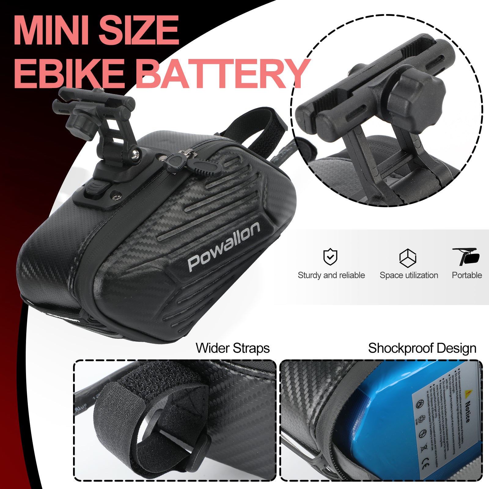 48V Saddle Bag EBike Battery, 7.8Ah 374Wh, Portable & Quick-Release - Powallon
